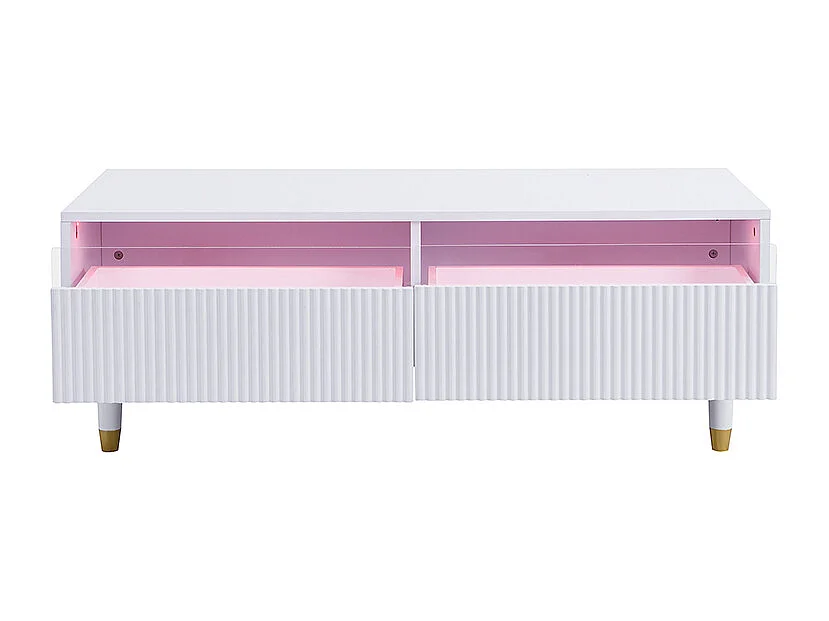 Witte salontafel met verstelbare ledverlichting en twee gestreepte lades - perfect voor woonkamers en studeerkamers