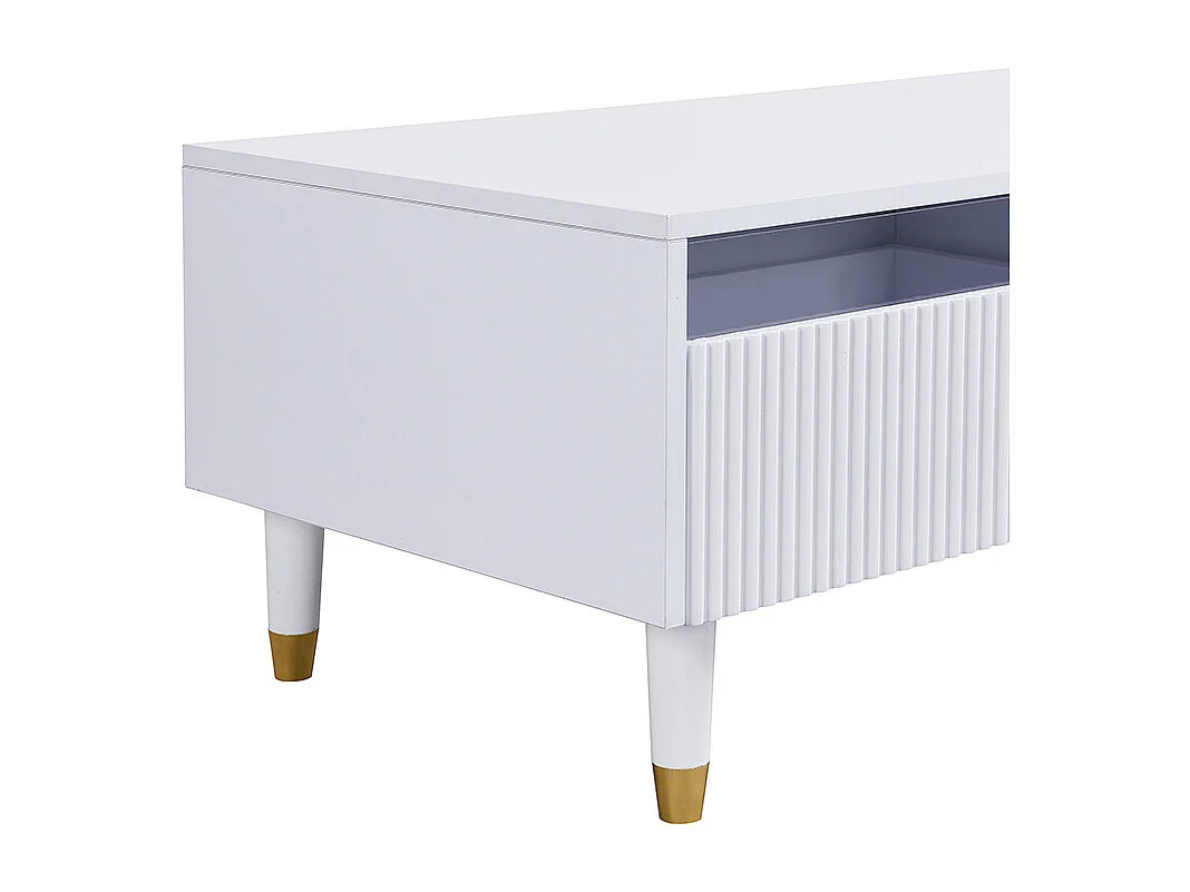 Witte salontafel met verstelbare ledverlichting en twee gestreepte lades - perfect voor woonkamers en studeerkamers