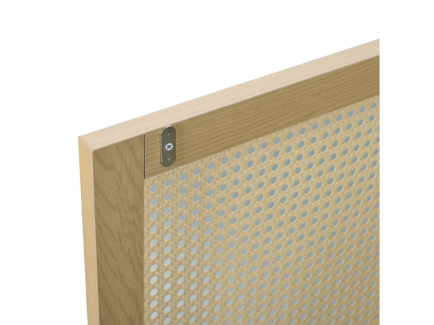 Meuble à chaussures couleur naturelle avec 2 portes en rotin, poignées et pieds en bois