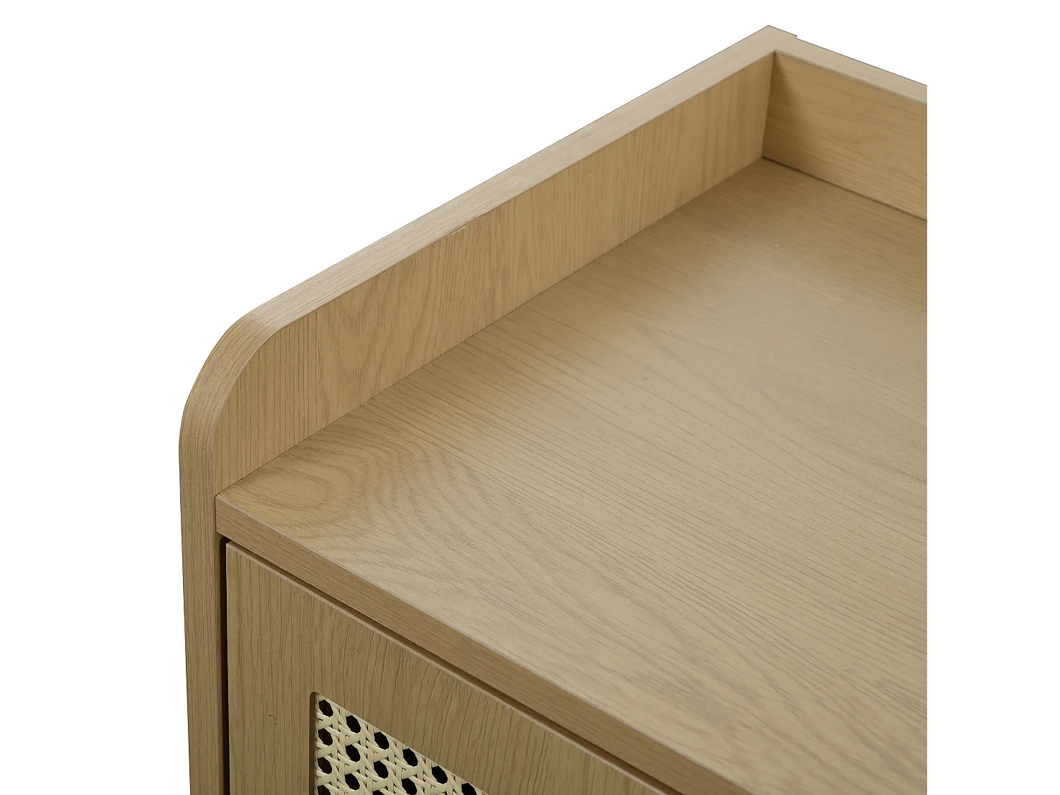 Meuble à chaussures couleur naturelle avec 2 portes en rotin, poignées et pieds en bois