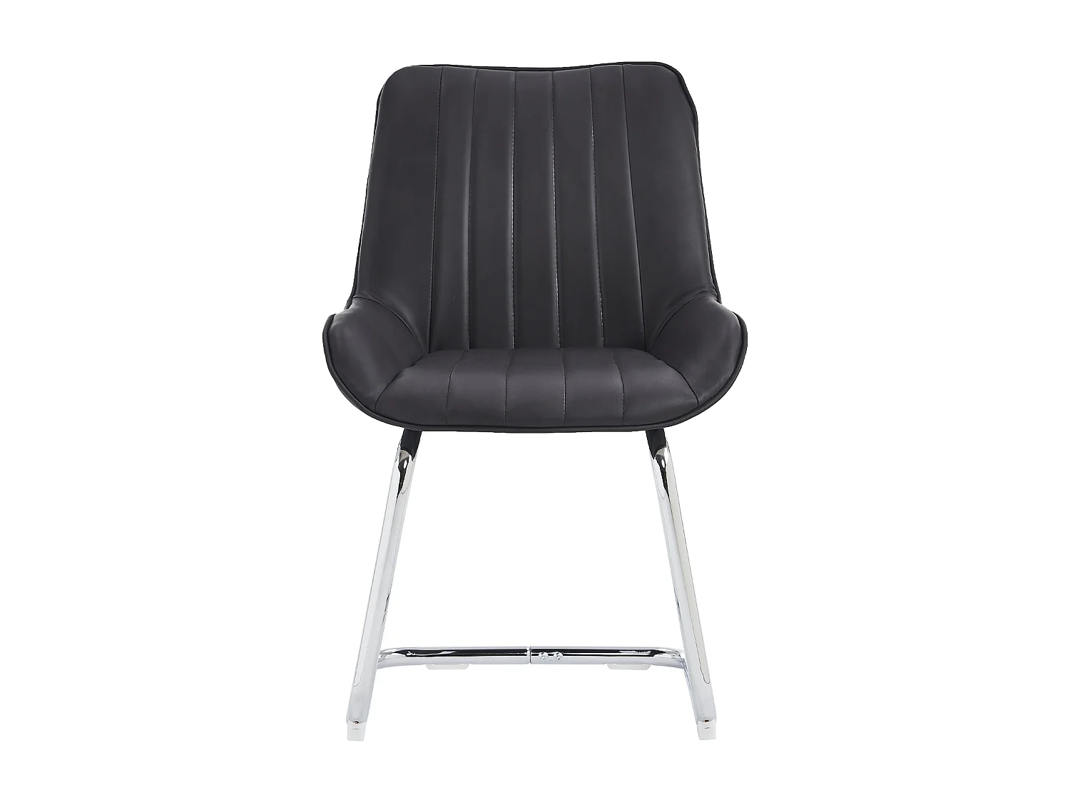 Lot de 2 chaises de salle à manger avec dossier rembourré et pieds en métal argenté - PU noir