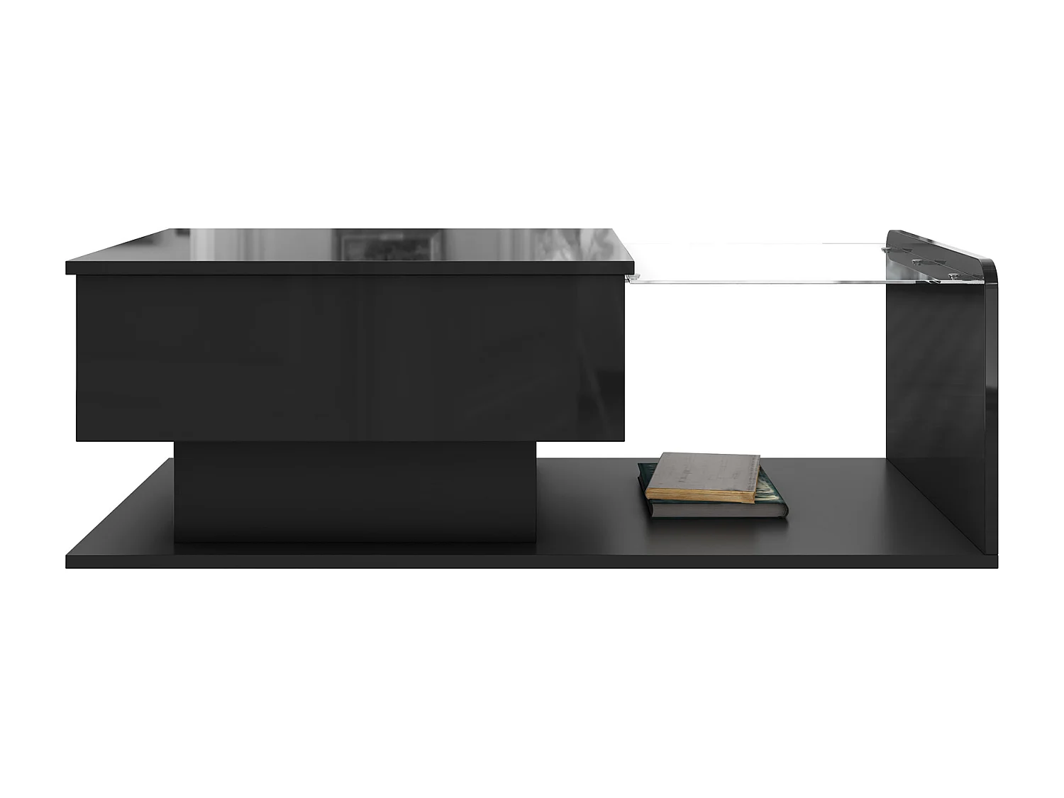 Tavolino da caffè nero lucido con piano sollevabile e illuminazione a LED - adatto a soggiorni e camere da letto