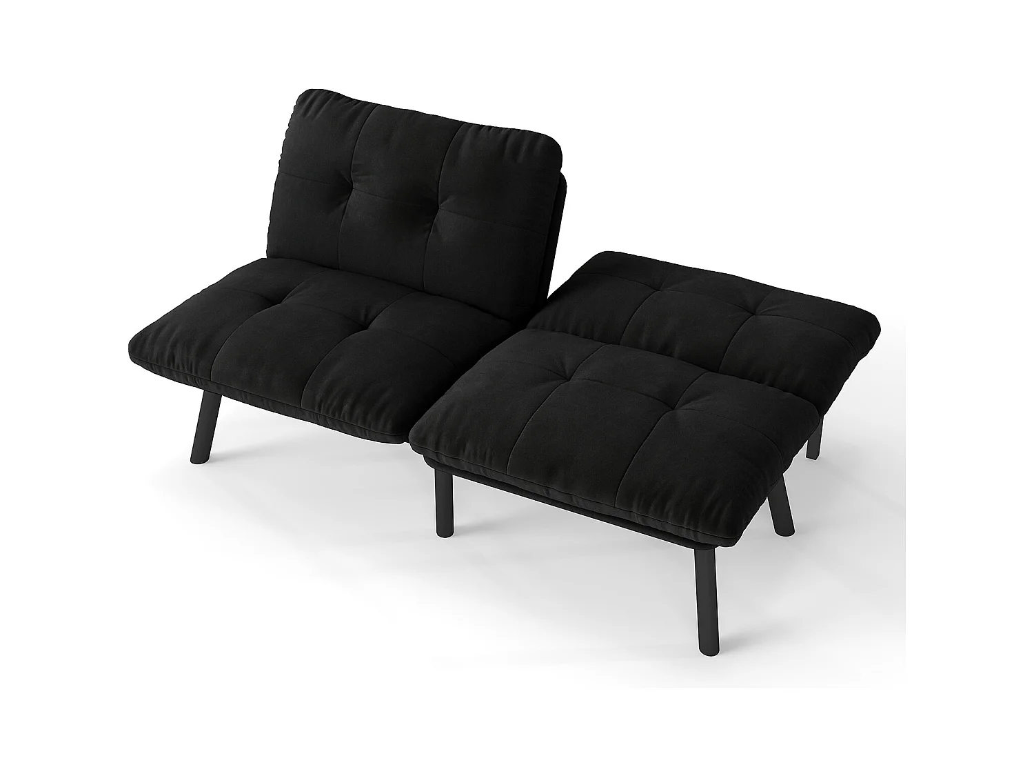 Canapé 2 places convertible en velours noir avec dossier inclinable - design moderne
