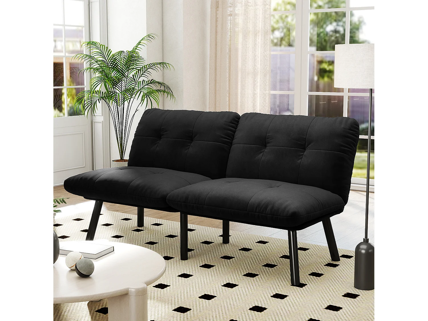2-Sitzer Schlafsofa aus schwarzem Samt mit verstellbarer Rückenlehne - modernes Design