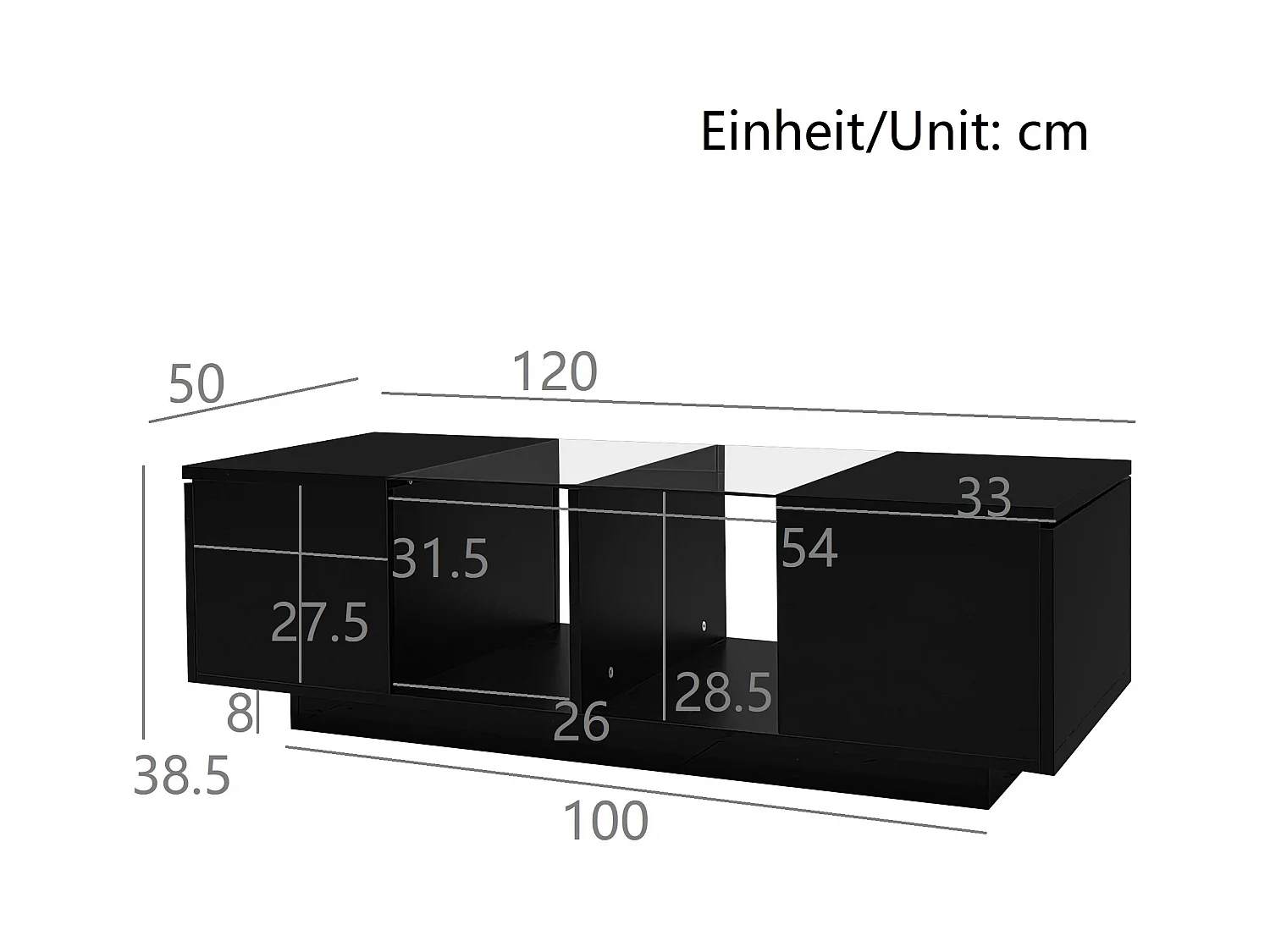 Table basse noire avec éclairage LED et rangement – pour salon et bureaux