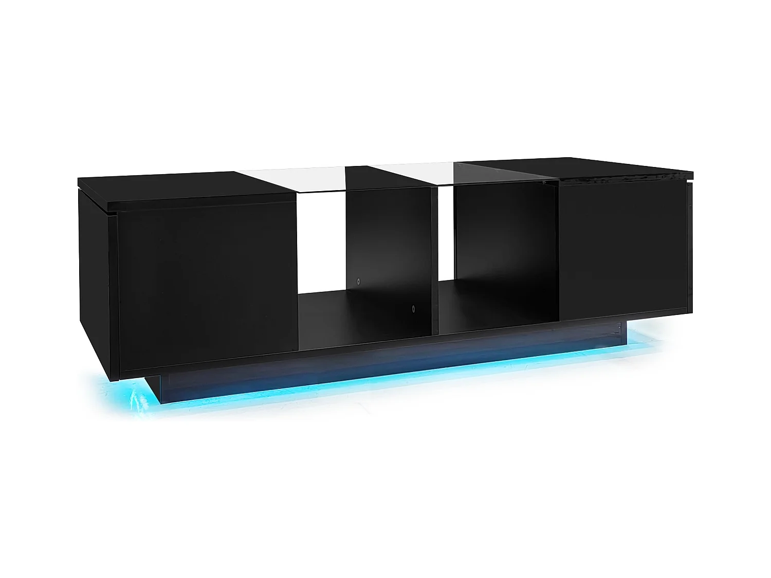 Table basse noire avec éclairage LED et rangement – pour salon et bureaux