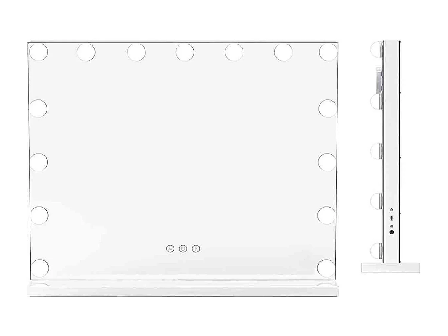 Miroir de maquillage blanc - avec 15 ampoules LED et port de chargement USB - 3 couleurs à intensité variable