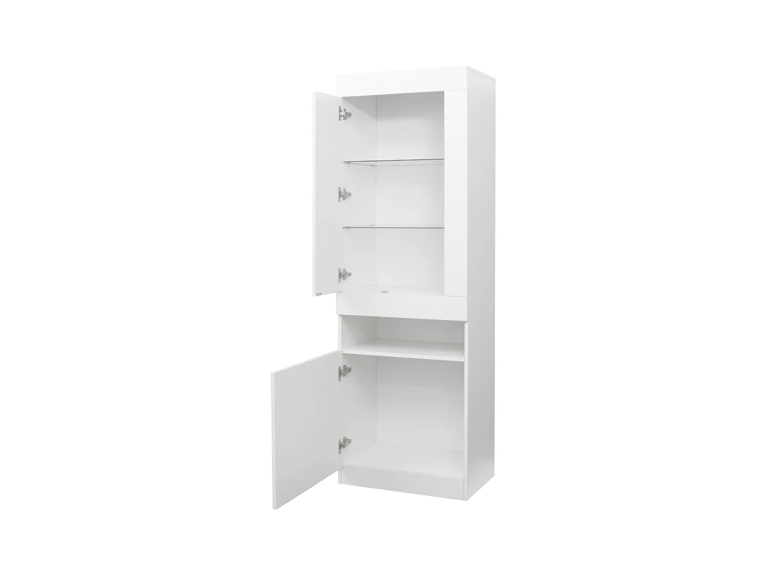 Vitrine blanche avec éclairage LED, 2 portes et séparateurs de rangement - pour salon et bureaux