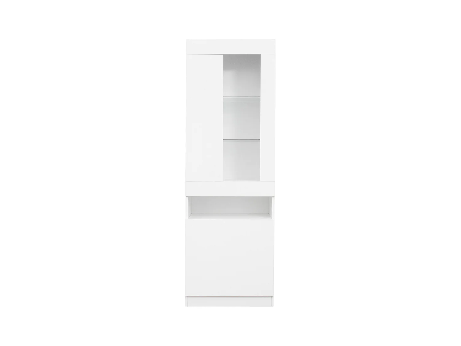 Weiße Vitrine mit LED-Beleuchtung, 2 Türen und Stauraumteilern – für Wohnzimmer und Büro