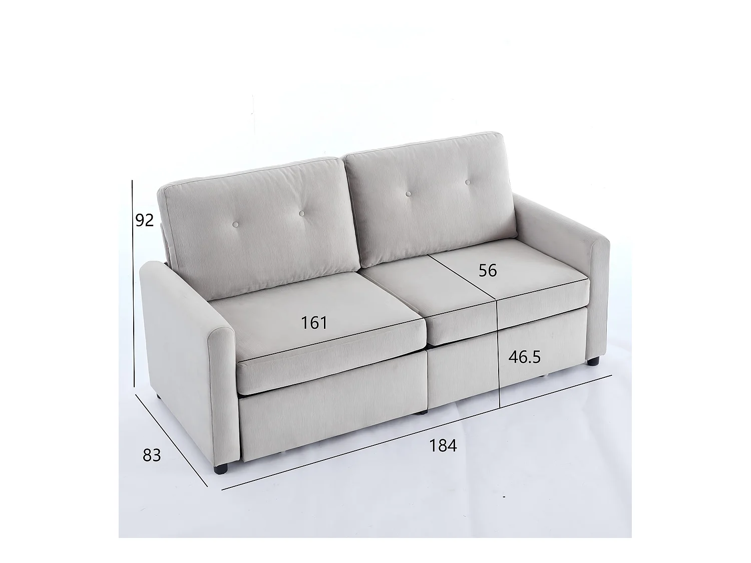 Canapé 2 places en tissu gris clair avec 2 tiroirs de rangement - Style moderne