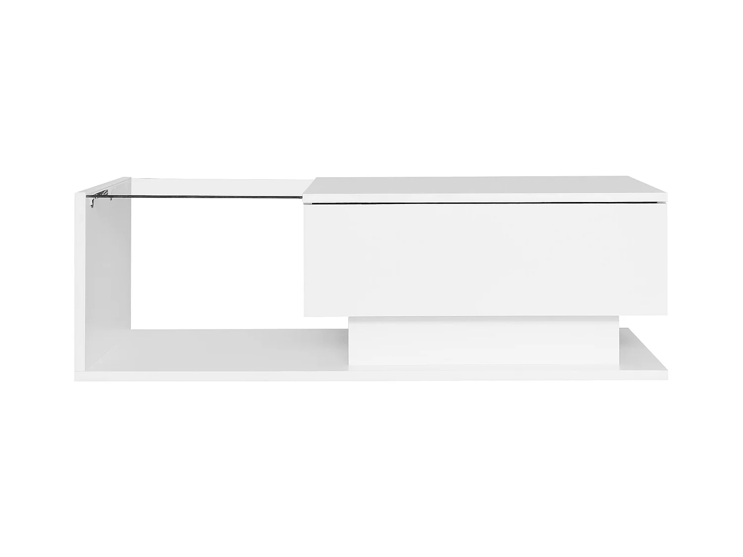 Table basse blanche 100x50 cm avec LED, tiroir et plateau en verre -pour salon et bureaux