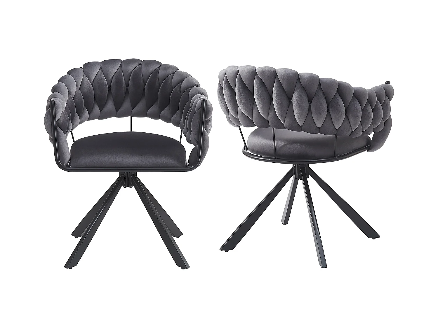 Lot de 2 chaises de salle à manger, velours gris, avec dossiers rembourrés, pieds métal en forme de griffe