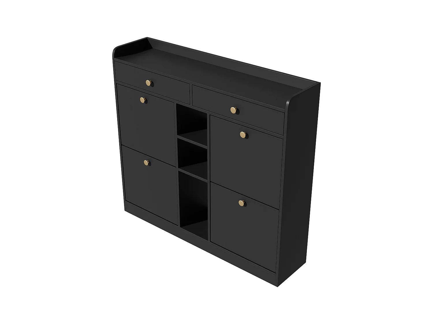 Meuble à chaussures noir avec 4 portes basculantes et 2 tiroirs – pour entrée et couloir