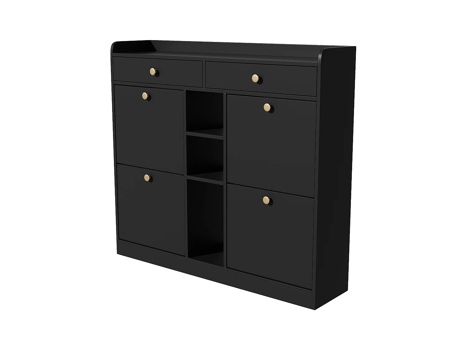 Meuble à chaussures noir avec 4 portes basculantes et 2 tiroirs – pour entrée et couloir