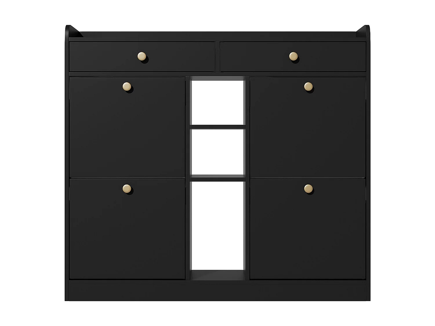 Meuble à chaussures noir avec 4 portes basculantes et 2 tiroirs – pour entrée et couloir