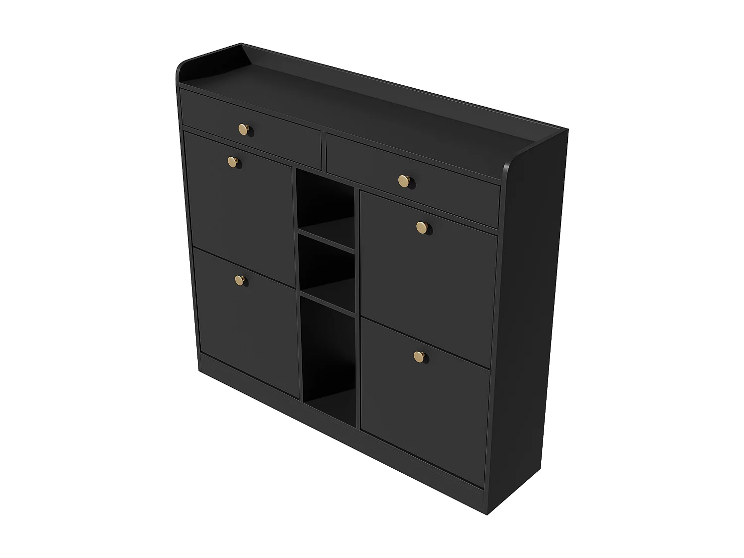 Meuble à chaussures noir avec 4 portes basculantes et 2 tiroirs – pour entrée et couloir