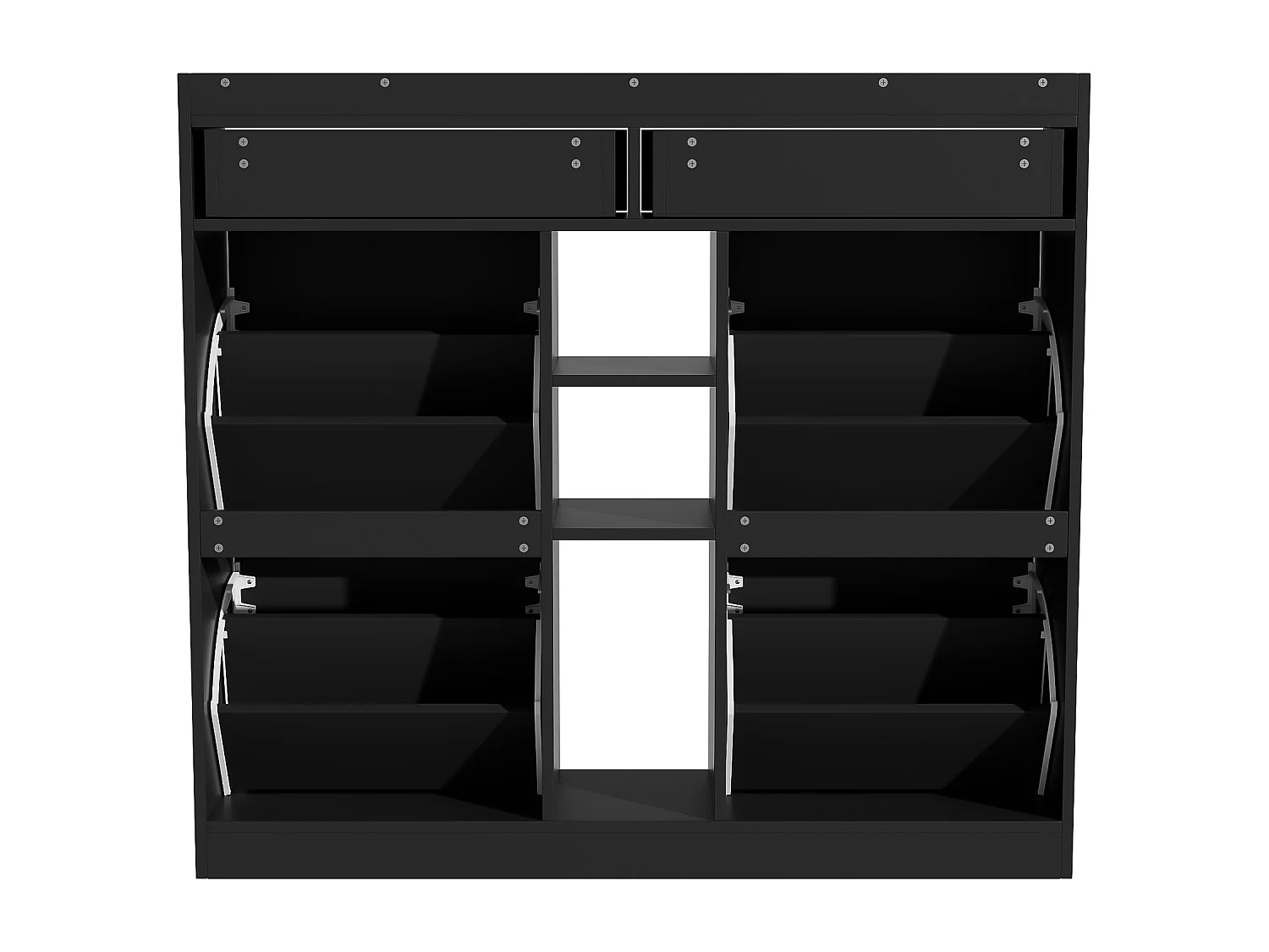 Meuble à chaussures noir avec 4 portes basculantes et 2 tiroirs – pour entrée et couloir