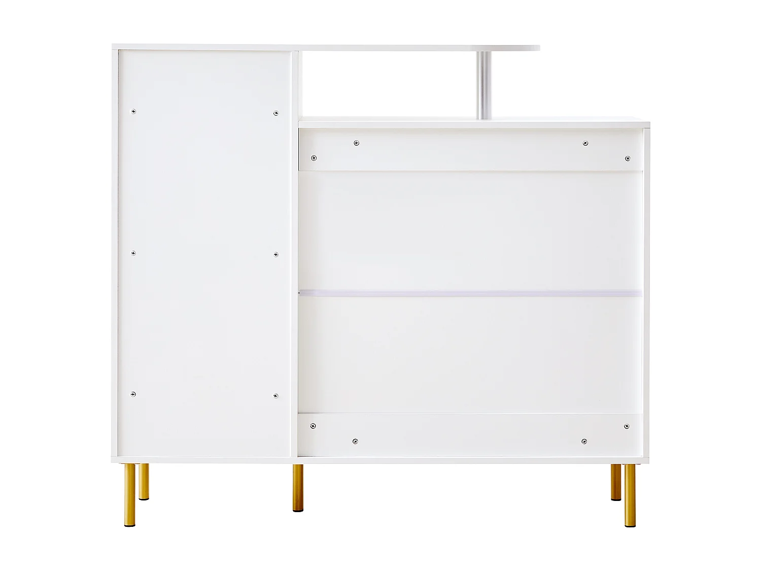 Meuble à chaussures blanc avec 1 tiroir et 3 portes, poignées et pieds en métal doré