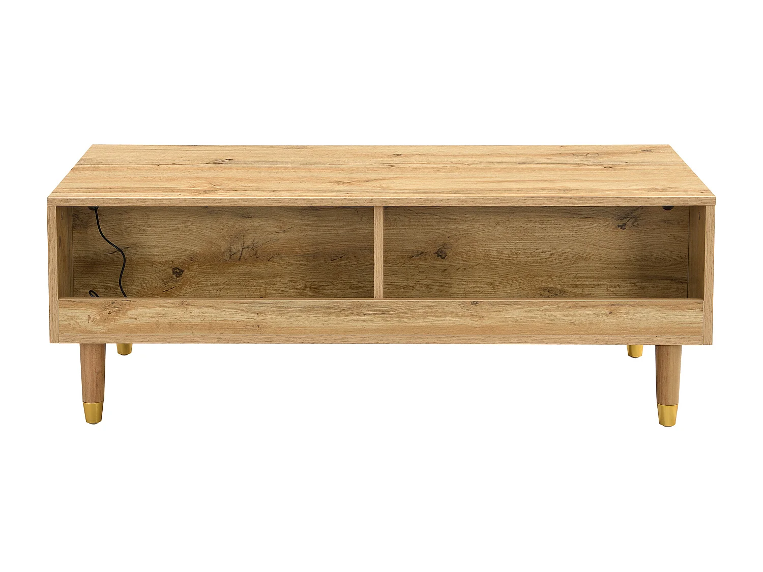 Natuurlijke salontafel met verstelbare ledverlichting en twee gestreepte lades - perfect voor woonkamers en studeerkamers