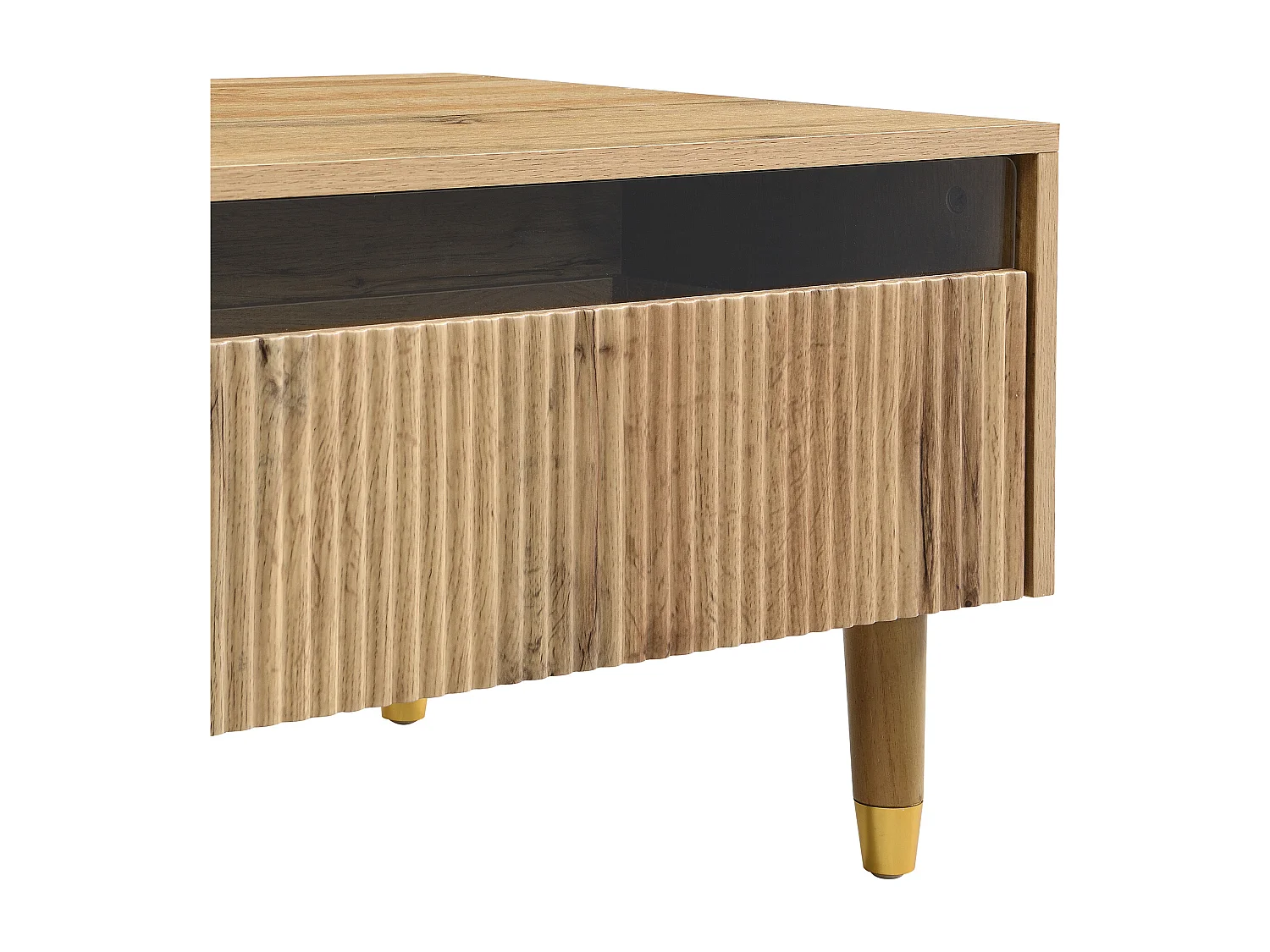 Natuurlijke salontafel met verstelbare ledverlichting en twee gestreepte lades - perfect voor woonkamers en studeerkamers