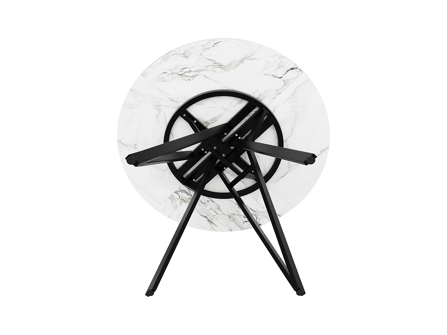 Table à manger ronde 100 cm, plateau en MDF effet marbre, pieds en métal noir -  pour cuisine et salon