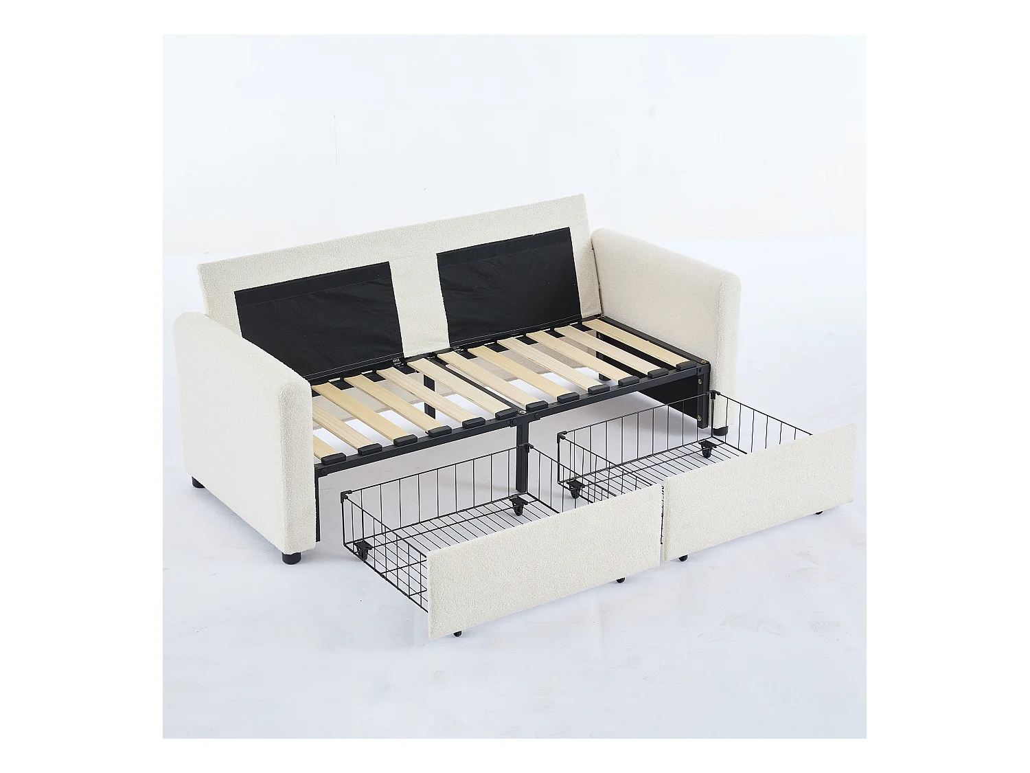 Canapé 2 places en tissu ivoire avec 2 tiroirs de rangement - Style moderne