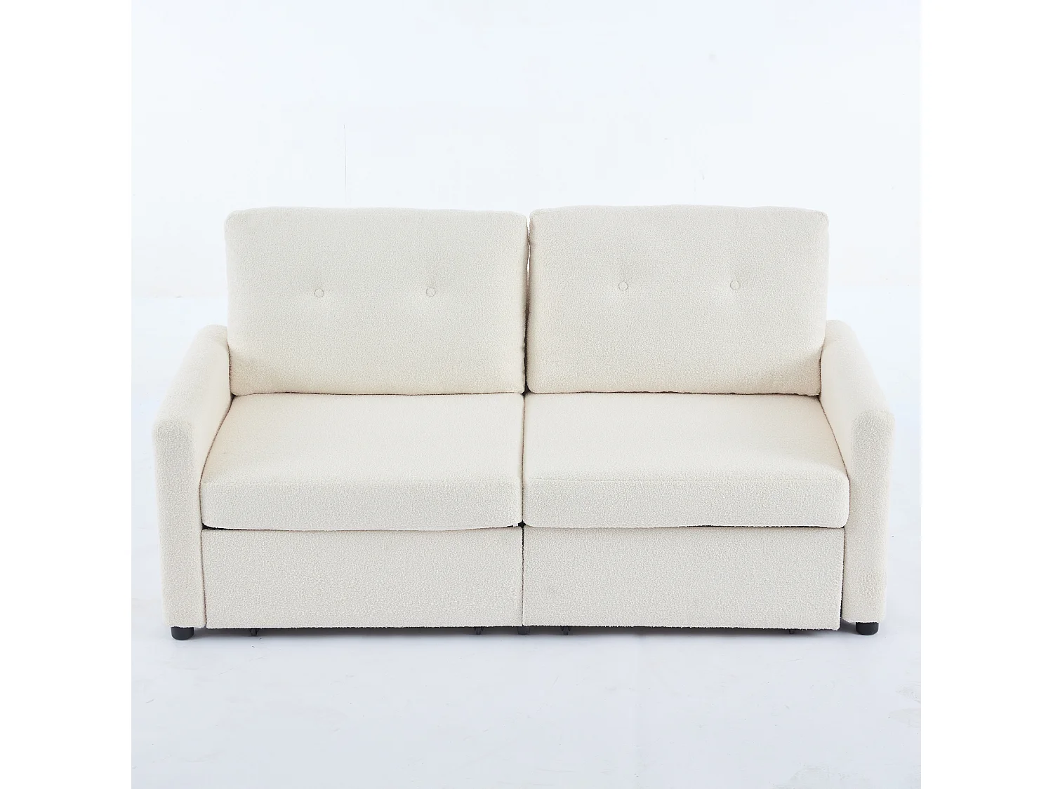 Canapé 2 places en tissu ivoire avec 2 tiroirs de rangement - Style moderne