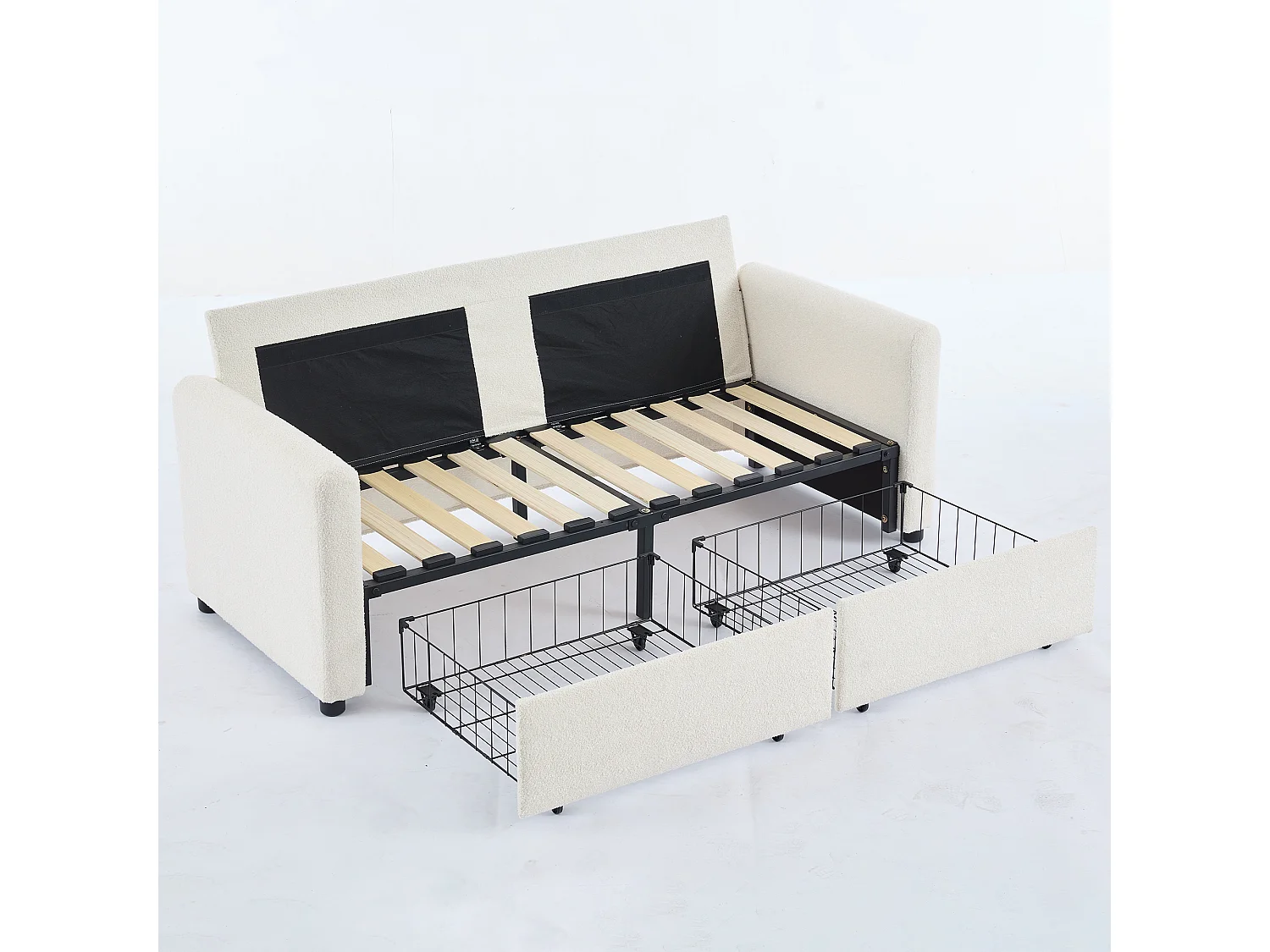 Canapé 2 places en tissu ivoire avec 2 tiroirs de rangement - Style moderne