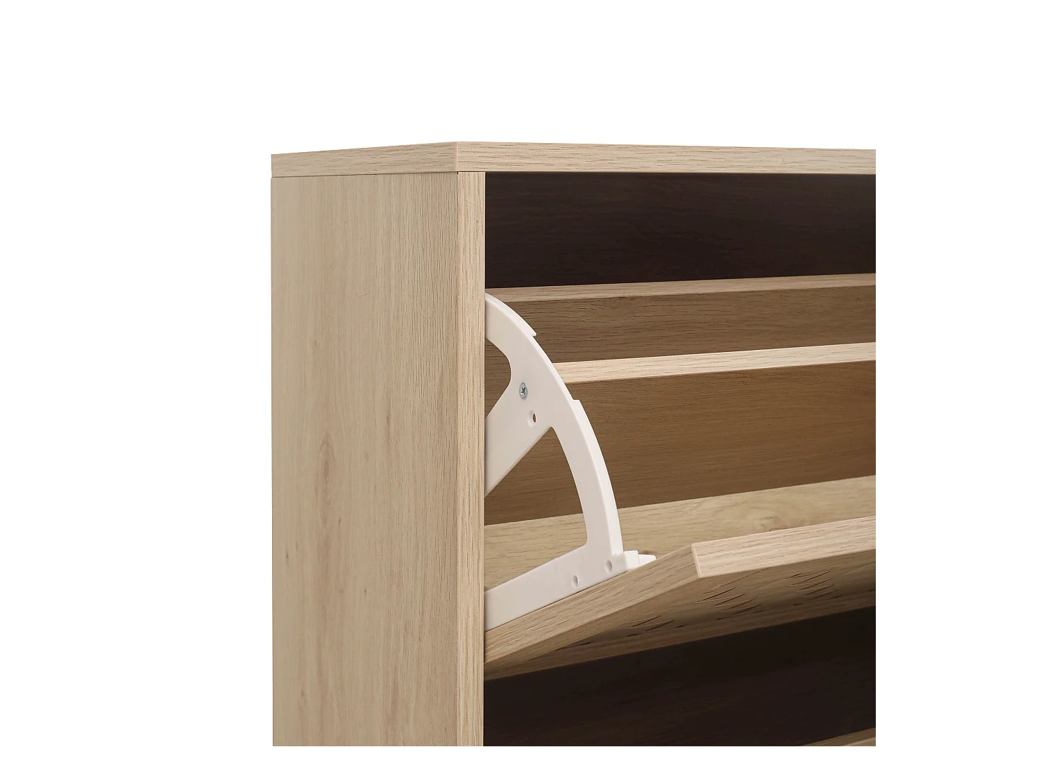 Meuble à chaussures naturel avec 3 portes basculantes et  poignées noires - pour entrée et couloir