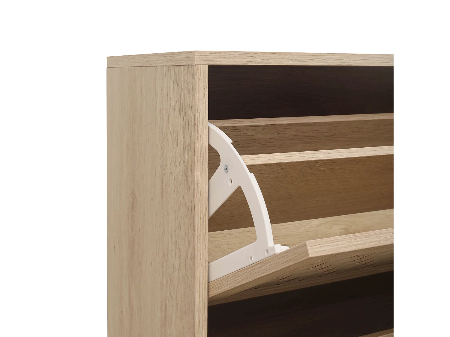 Meuble à chaussures naturel avec 3 portes basculantes et  poignées noires - pour entrée et couloir