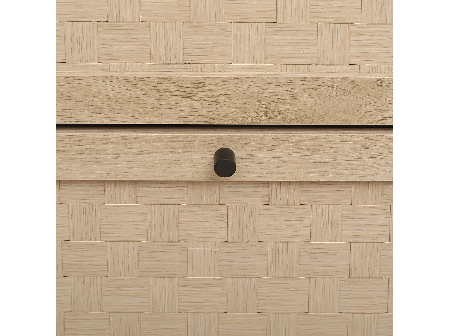 Meuble à chaussures naturel avec 3 portes basculantes et  poignées noires - pour entrée et couloir