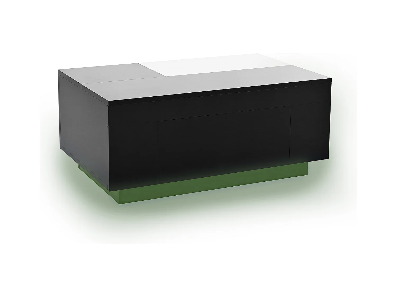 Table basse noire avec plateau blanc rétractable et 1 tiroir de rangement - Éclairage LED