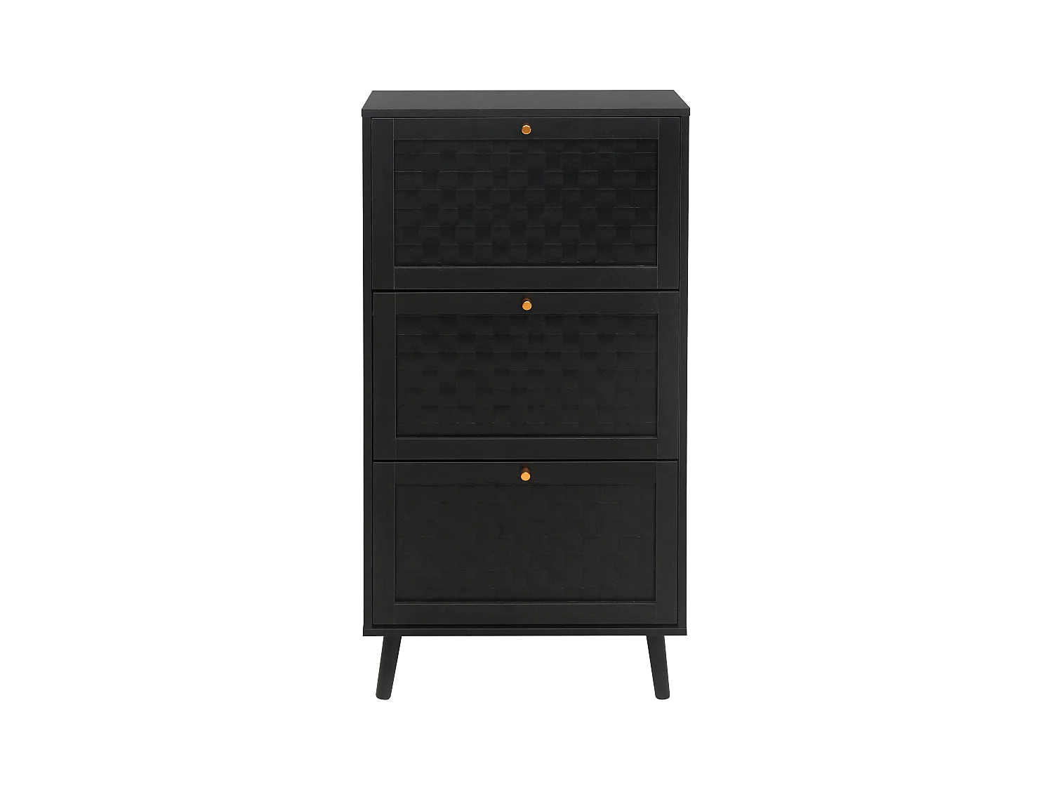 Meuble à chaussures noir avec 3 portes basculantes et poignées dorées - pour entrée et couloir