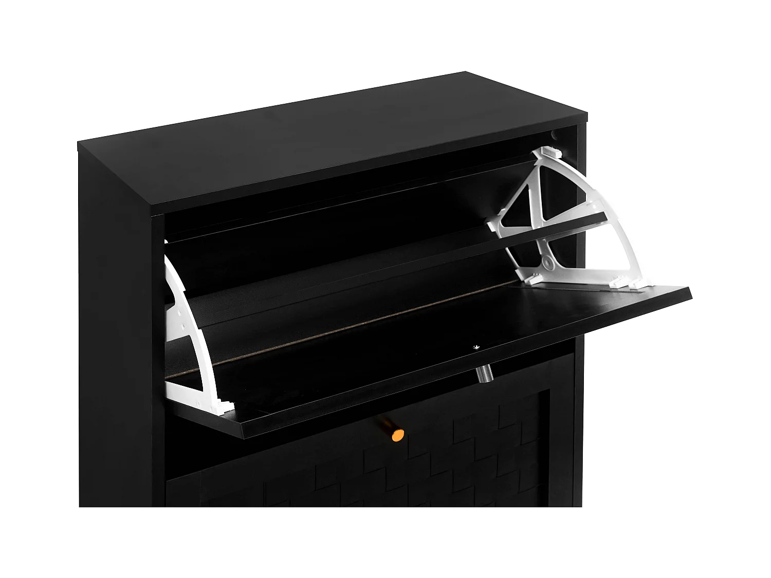 Meuble à chaussures noir avec 3 portes basculantes et poignées dorées - pour entrée et couloir