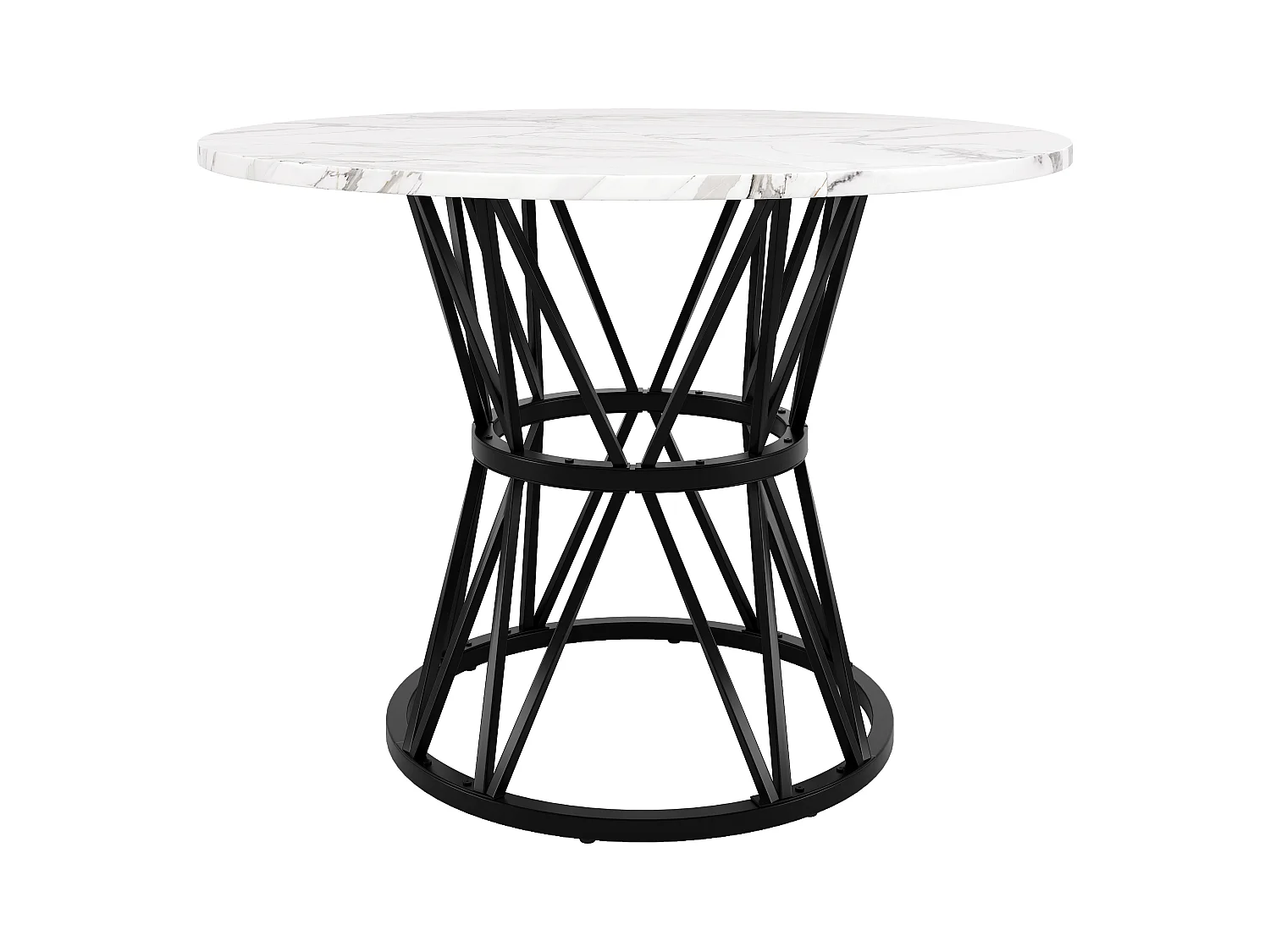 Table à manger ronde 100 cm, plateau en MDF effet marbre PVC, pieds en métal noir - pour salle à manger et salon