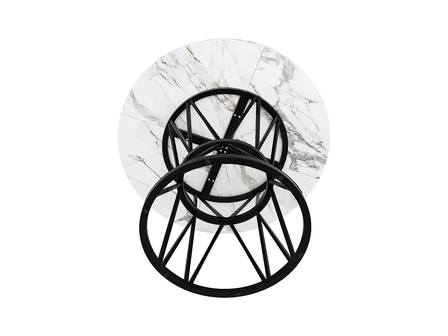 Table à manger ronde 100 cm, plateau en MDF effet marbre PVC, pieds en métal noir - pour salle à manger et salon