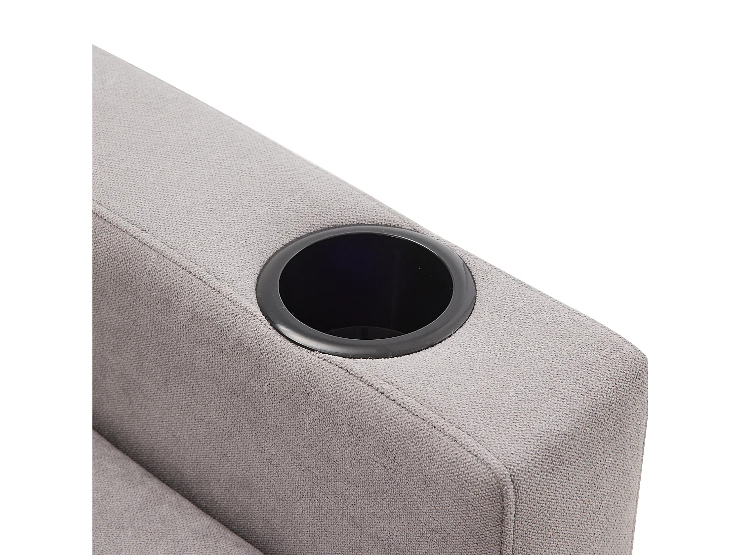 Driezitshoekbank met opbergruimte, kussens en bekerhouders - lichtgrijs katoen en linnen