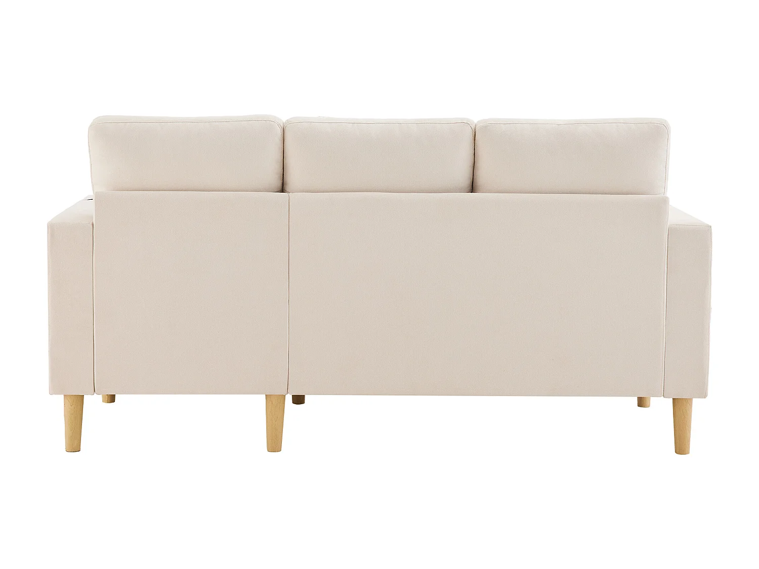 Canapé d'angle 3 places avec coffre de rangement,  coussins et porte-gobelets - coton et lin beige