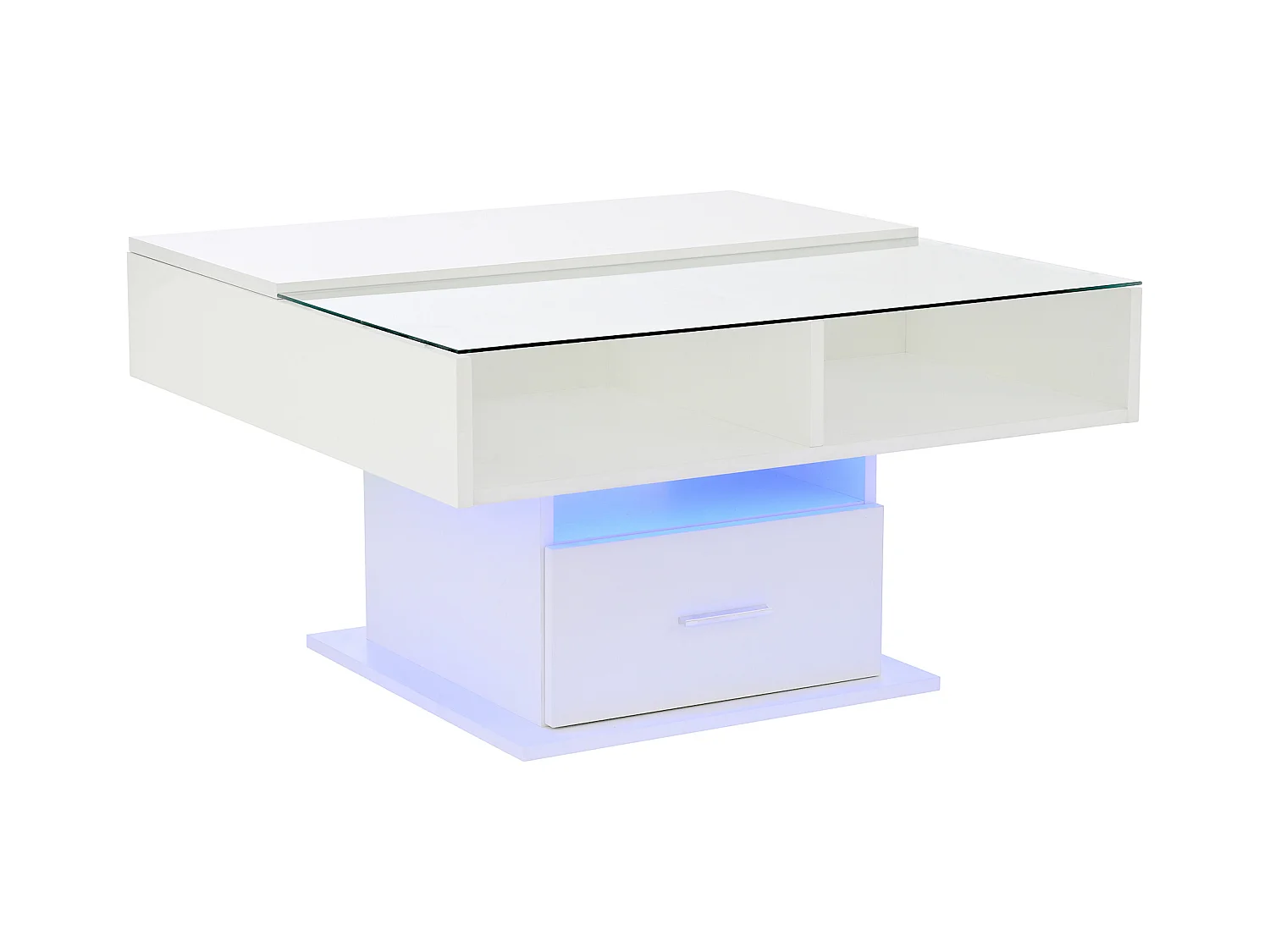 Table basse relevable Table basse blanc avec 1 tiroir et éclairage LED à intensité variable