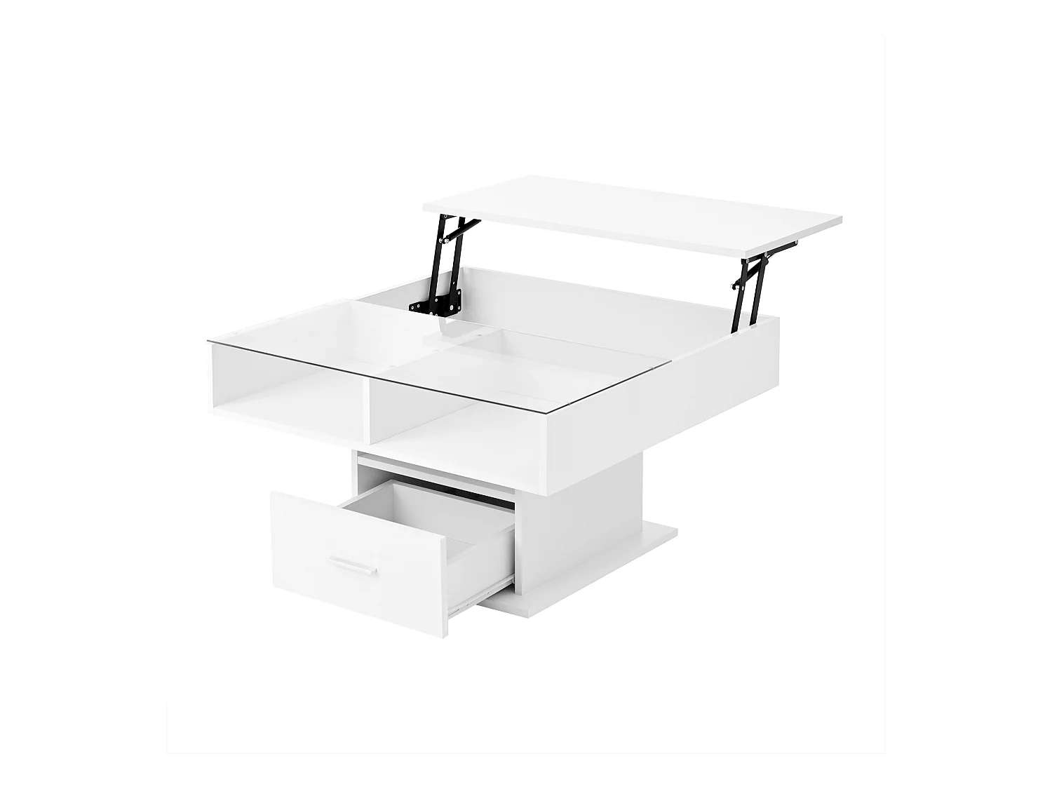 Table basse relevable Table basse blanc avec 1 tiroir et éclairage LED à intensité variable