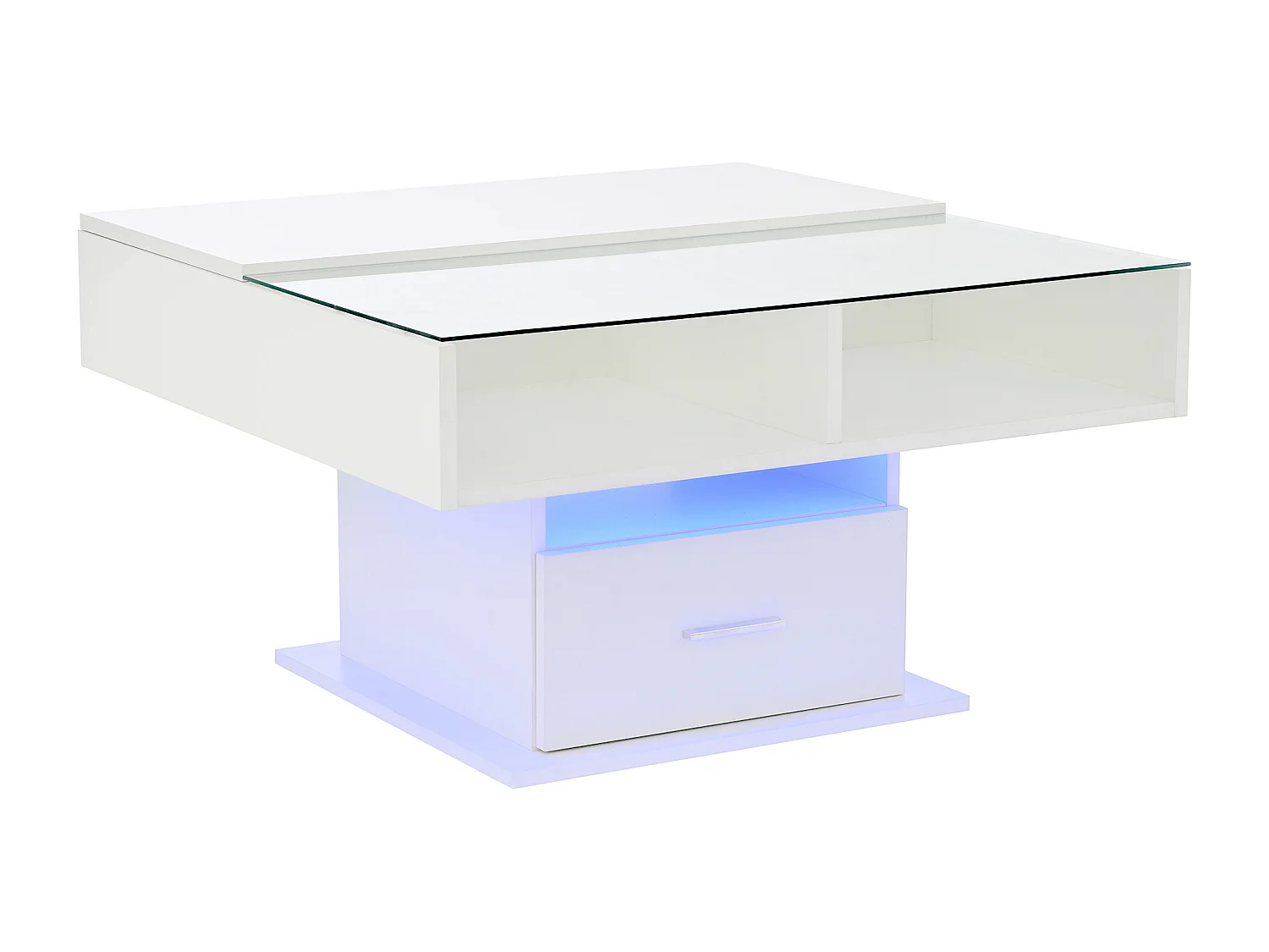 Table basse relevable Table basse blanc avec 1 tiroir et éclairage LED à intensité variable