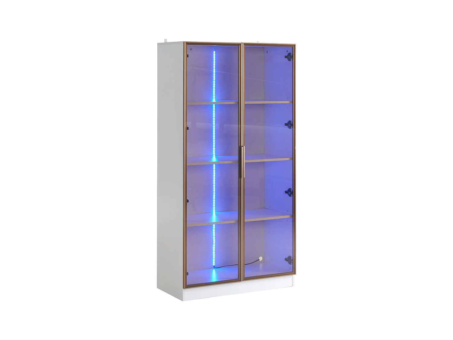 Vitrine LED 16 couleurs, 80x40x160 cm, avec 2 portes vitrées et étagères réglables, blanc - pour salon et bureaux