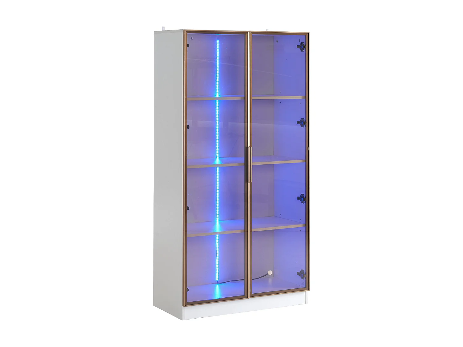 Vitrine LED 16 couleurs, 80x40x160 cm, avec 2 portes vitrées et étagères réglables, blanc - pour salon et bureaux