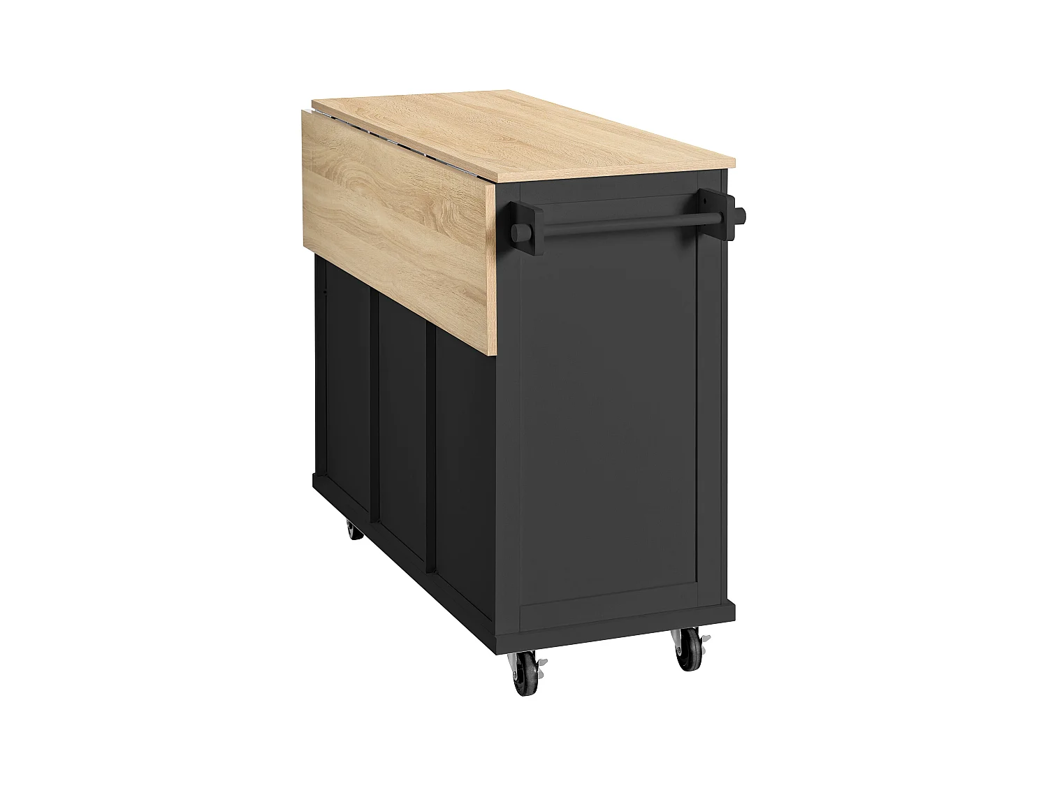 Desserte de cuisine noir avec plan de travail extensible et tiroir - pour cuisine et salle à manger