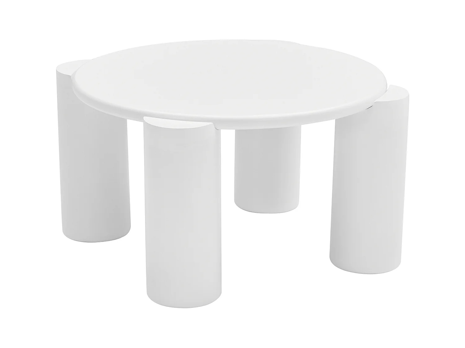 Table basse blanche avec plateau rond et 4 pieds cylindriques - pour salon et chambre