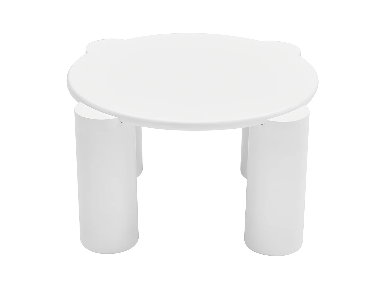 Table basse blanche avec plateau rond et 4 pieds cylindriques - pour salon et chambre