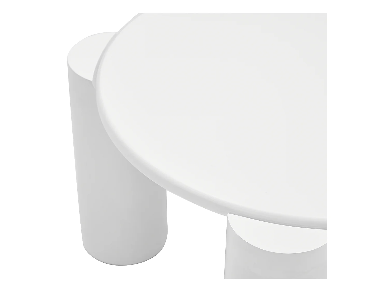 Table basse blanche avec plateau rond et 4 pieds cylindriques - pour salon et chambre