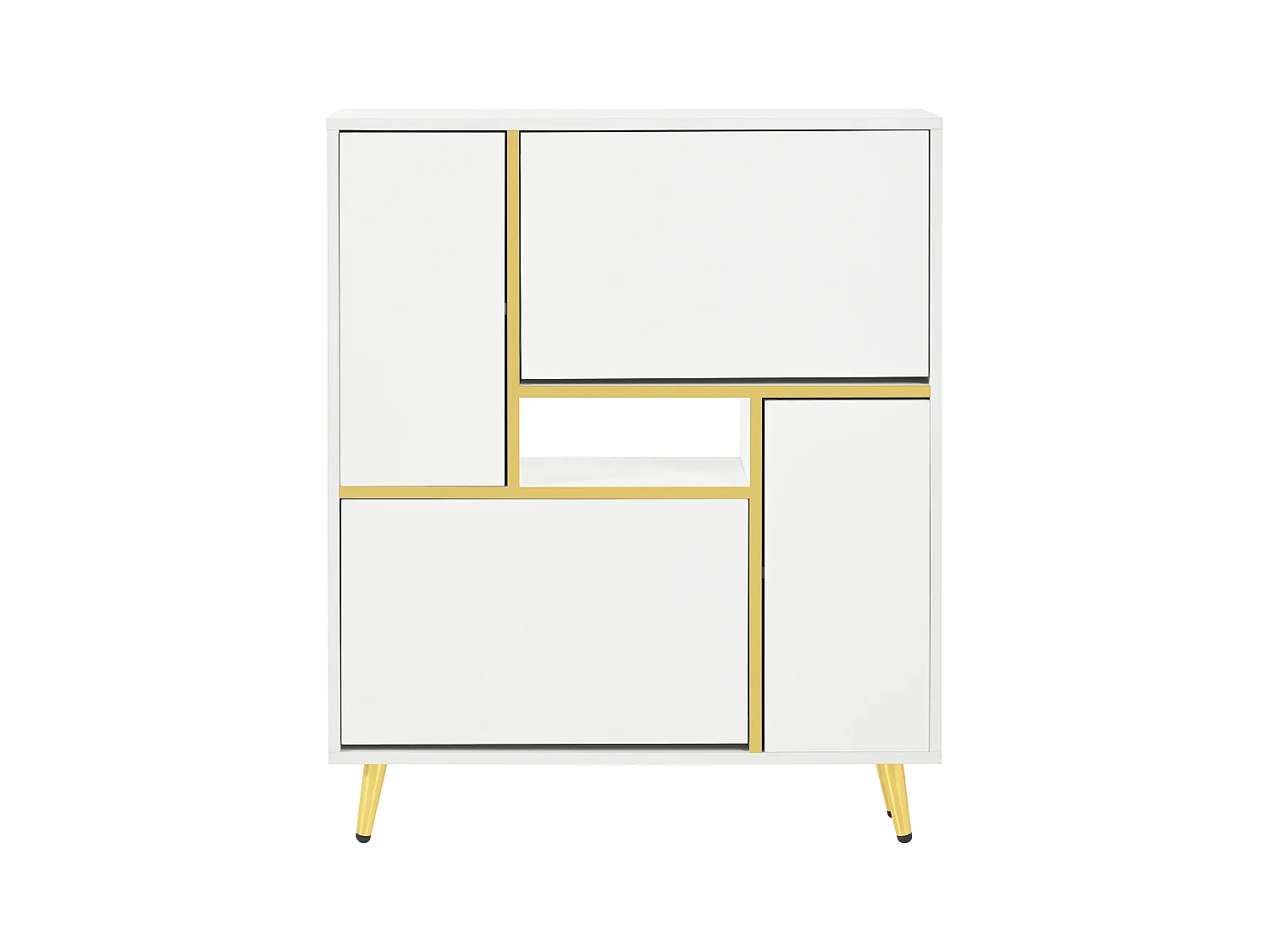 Meuble à chaussures blanc avec éclairage LED 16 couleurs et pieds dorés - pour entrée et salon