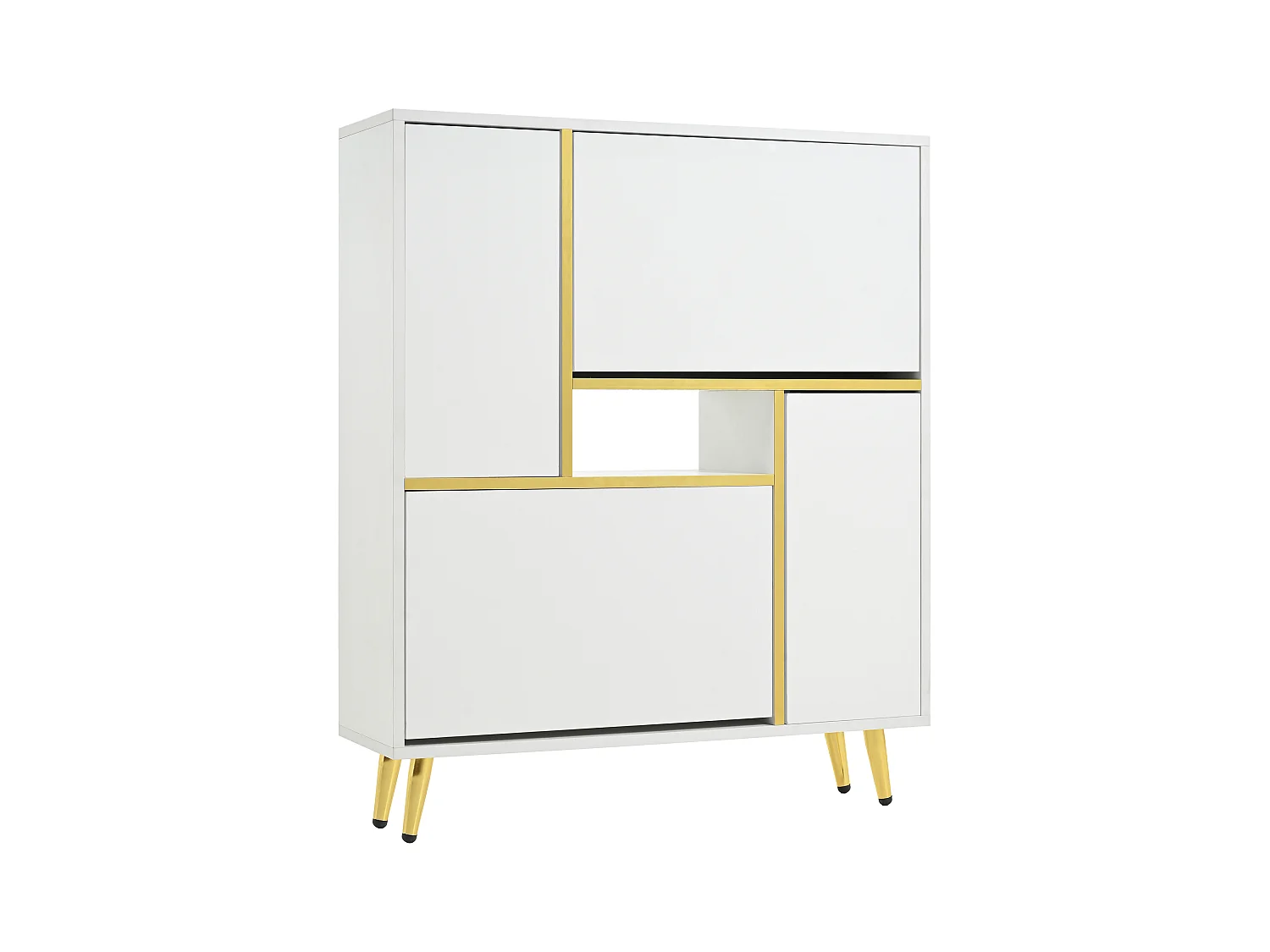 Meuble à chaussures blanc avec éclairage LED 16 couleurs et pieds dorés - pour entrée et salon