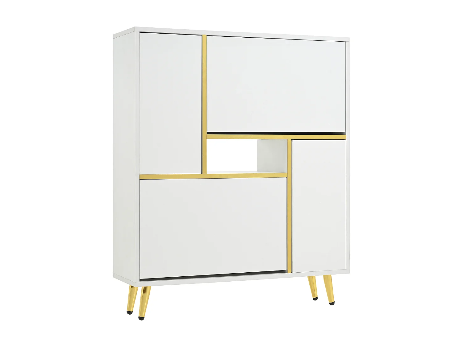 Meuble à chaussures blanc avec éclairage LED 16 couleurs et pieds dorés - pour entrée et salon